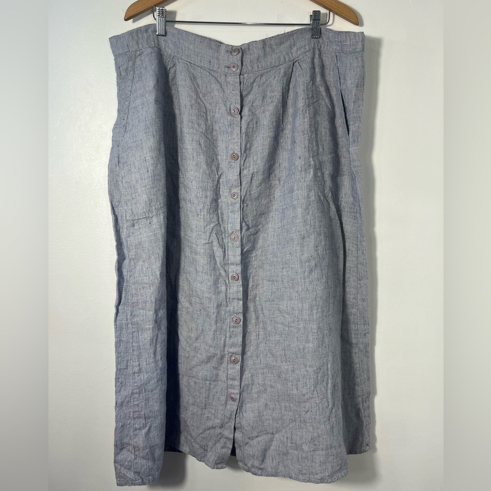 Flax 100% linen button front maki skirt by Jeanne Engelhart size large